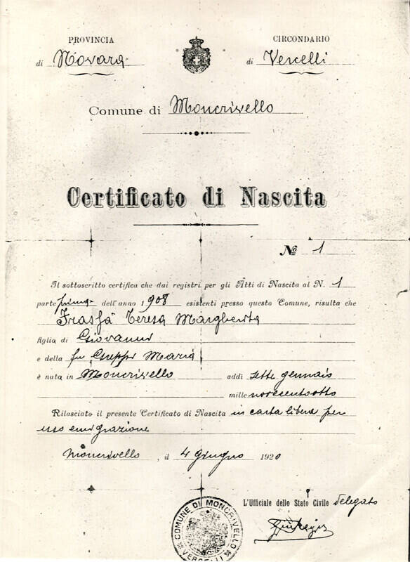 Immagine: Certificato di nascita
